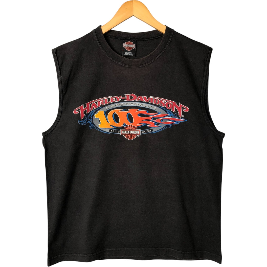 00'S Harley-Davidson Sleeveless Motorcycle Bike T-shirt Made in USA Men's L size cotton brown type Vintage Second Hand