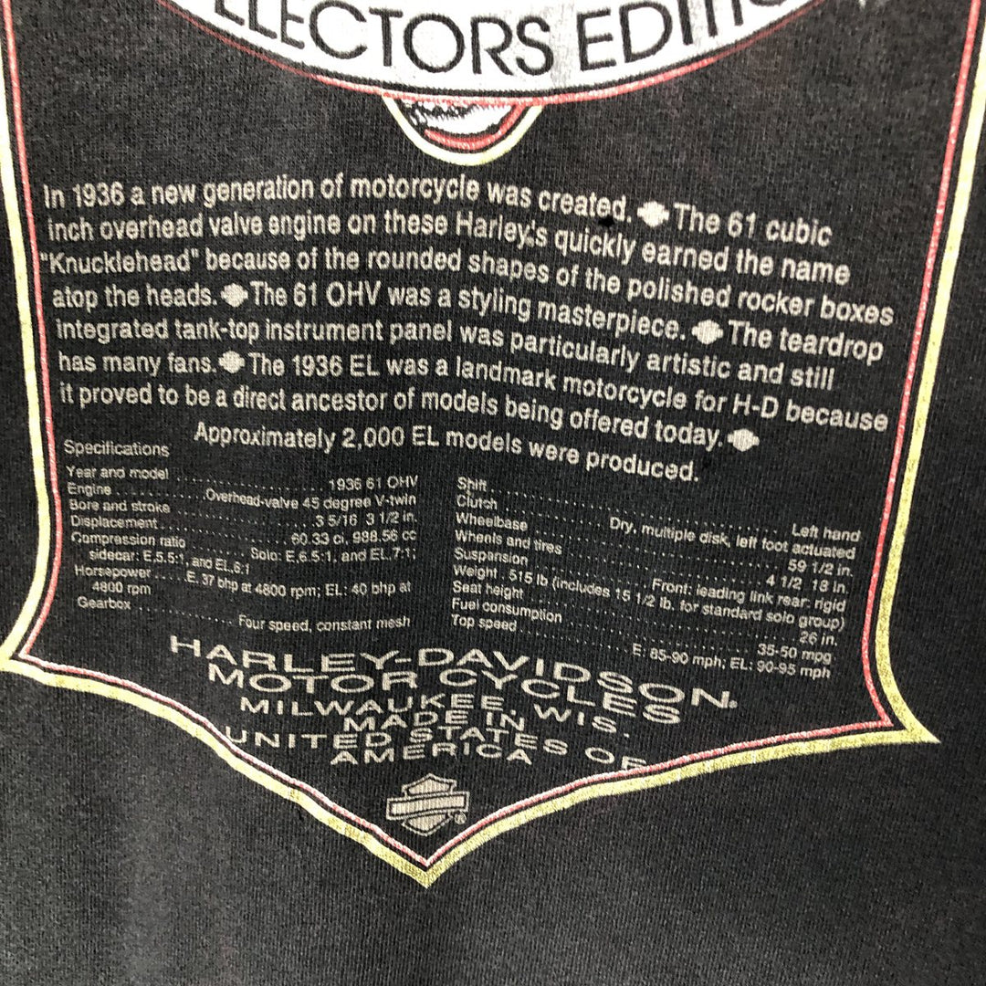 Harley-Davidson Motorcycle Bike T-shirt, Men's Size L unclear black type Vintage Second Hand
