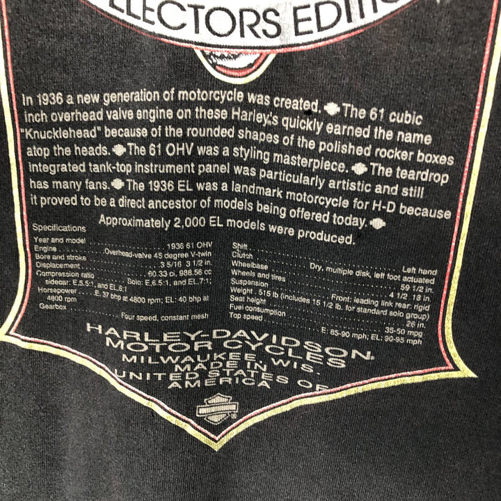 Harley-Davidson Motorcycle Bike T-shirt, Men's Size L unclear black type Vintage Second Hand