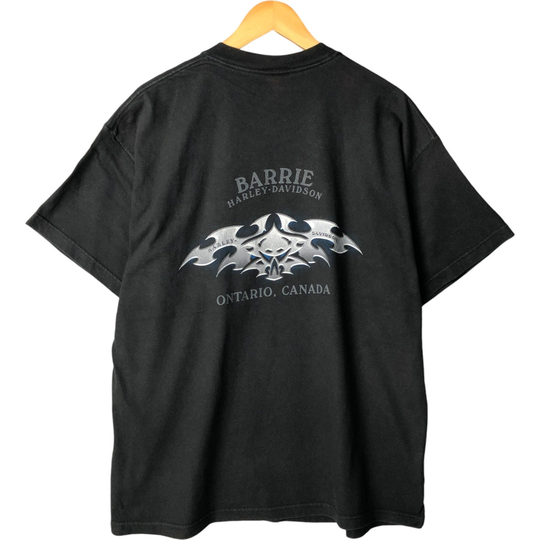 2000'S Harley-Davidson Skull Pattern Tribal Motorcycle T-Shirt, Made in USA, Men's Size XL cotton black type Vintage Second Hand