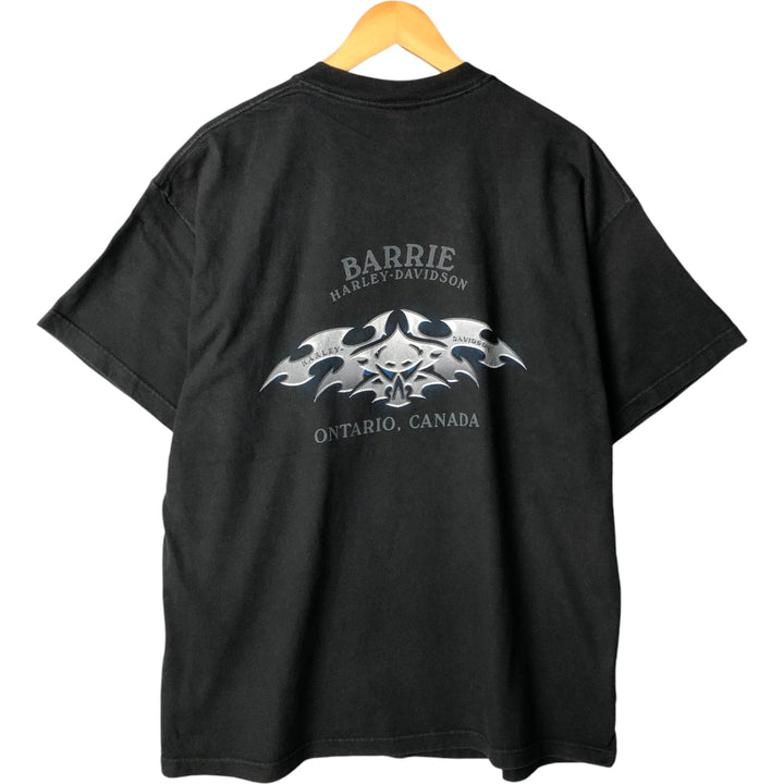 2000'S Harley-Davidson Skull Pattern Tribal Motorcycle T-Shirt, Made in USA, Men's Size XL cotton black type Vintage Second Hand