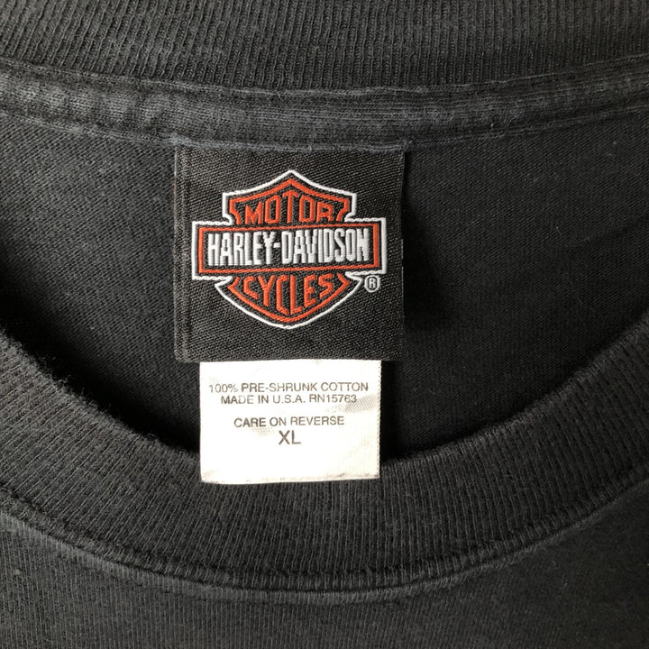 2000'S Harley-Davidson Skull Pattern Tribal Motorcycle T-Shirt, Made in USA, Men's Size XL cotton black type Vintage Second Hand