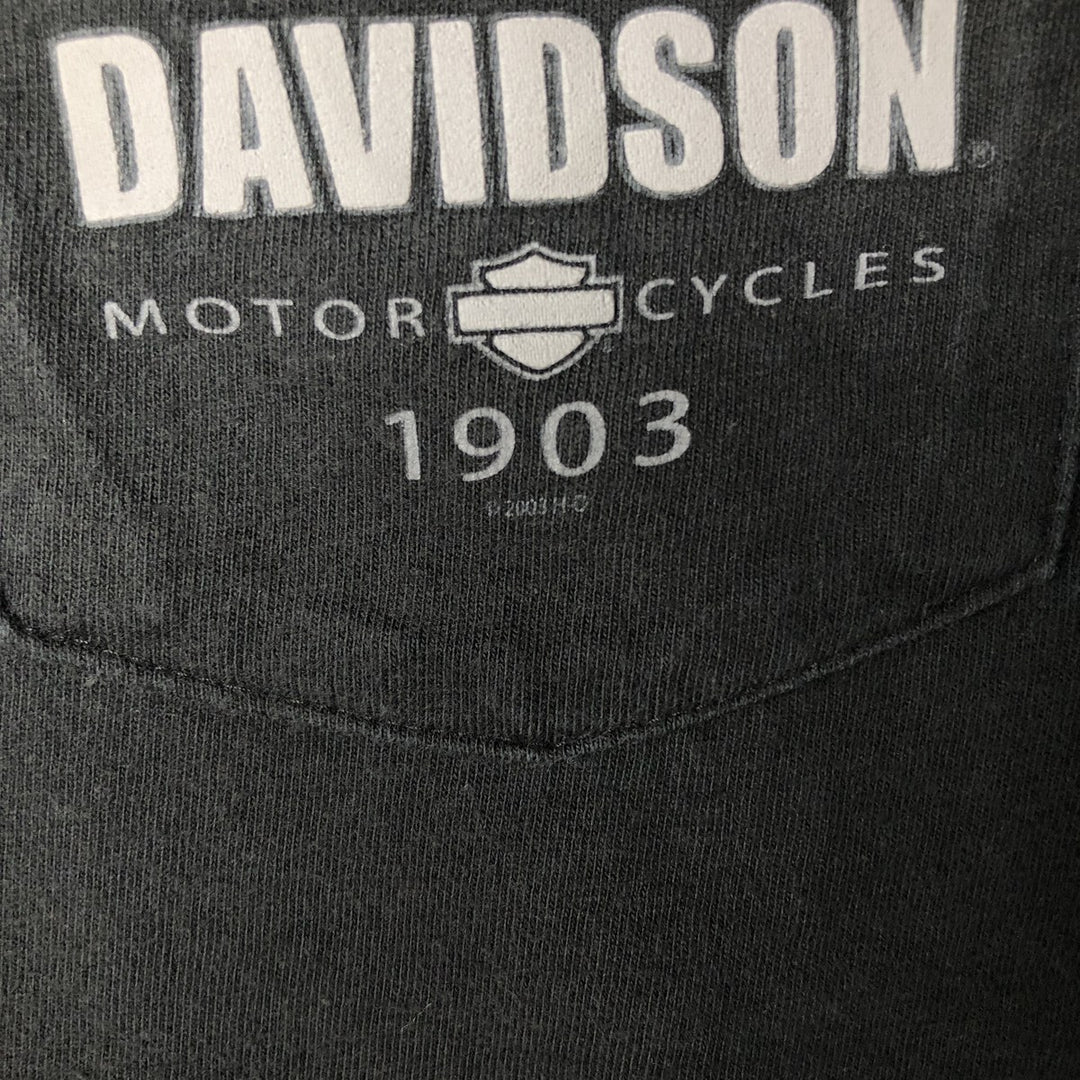 2000'S Harley-Davidson Skull Pattern Tribal Motorcycle T-Shirt, Made in USA, Men's Size XL cotton black type Vintage Second Hand