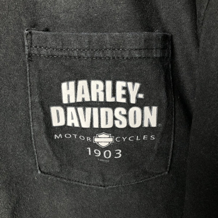 2000'S Harley-Davidson Skull Pattern Tribal Motorcycle T-Shirt, Made in USA, Men's Size XL cotton black type Vintage Second Hand