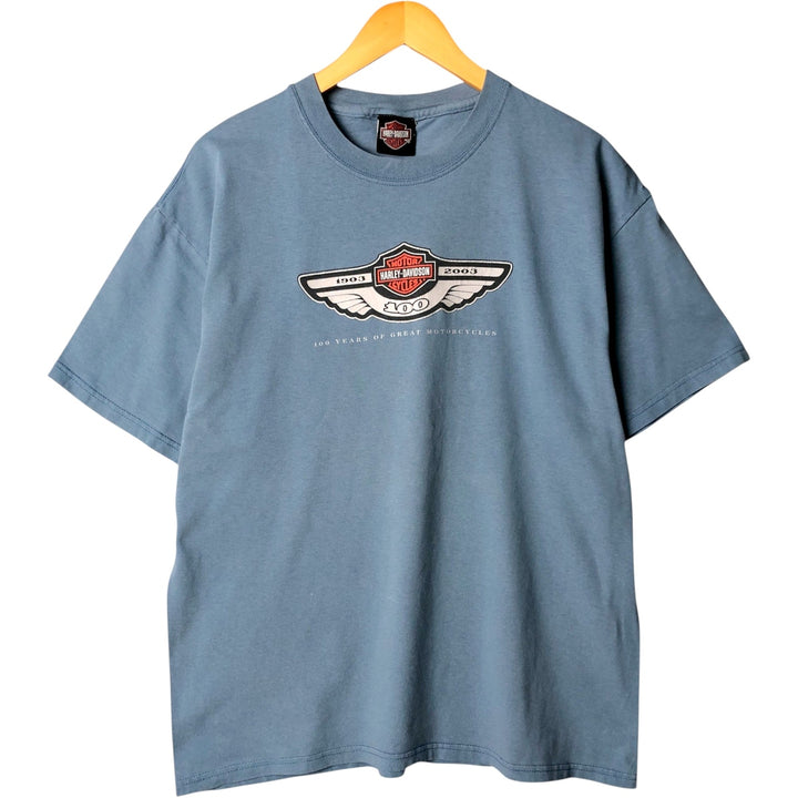 00'S Harley-Davidson Motorcycle Bike T-shirt Men's L size cotton Blue type light blue Vintage Second Hand