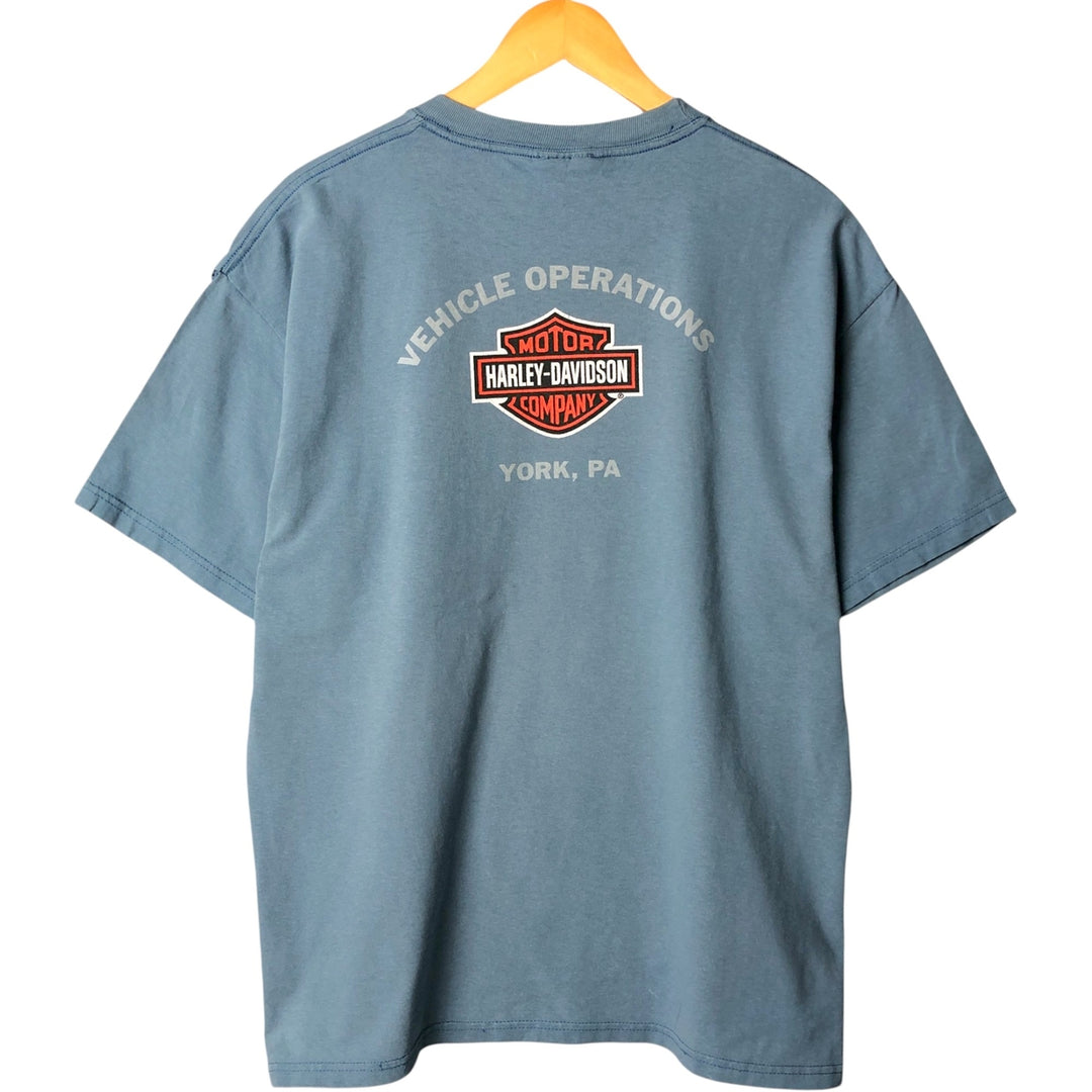 00'S Harley-Davidson Motorcycle Bike T-shirt Men's L size cotton Blue type light blue Vintage Second Hand