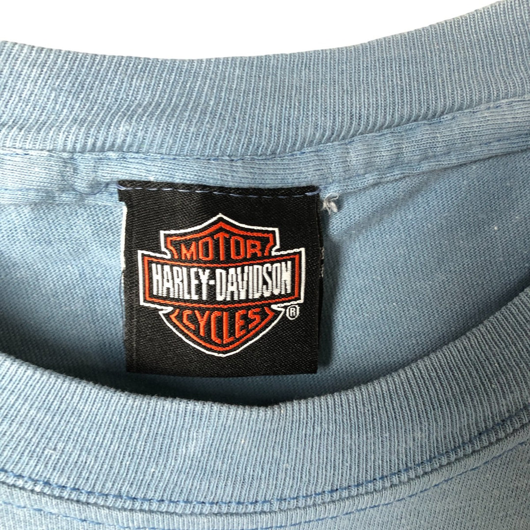 00'S Harley-Davidson Motorcycle Bike T-shirt Men's L size cotton Blue type light blue Vintage Second Hand