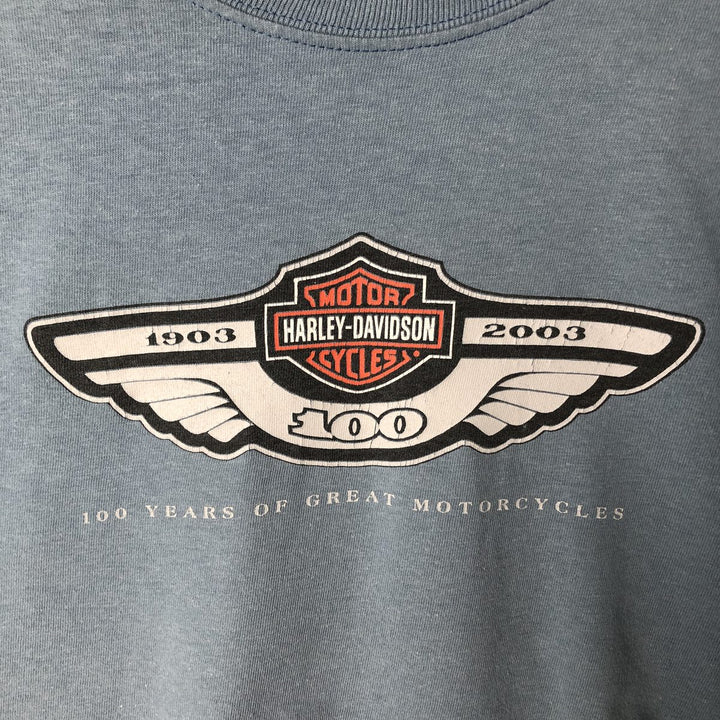 00'S Harley-Davidson Motorcycle Bike T-shirt Men's L size cotton Blue type light blue Vintage Second Hand