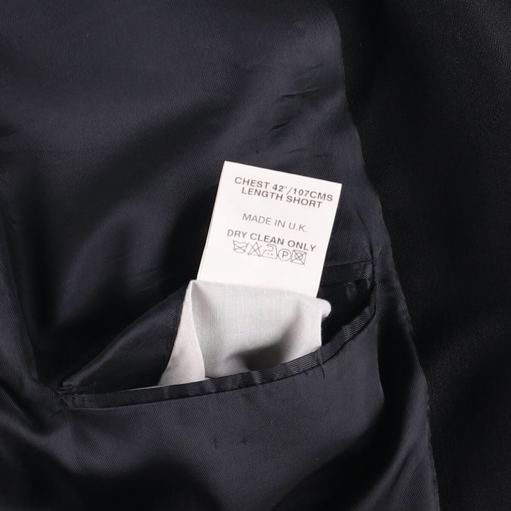 MOSS BROS Herringbone Wool Tailored Jacket, Made in England, Men's Size L wool black type Vintage Second Hand