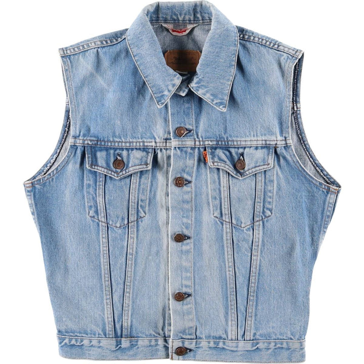 Vintage Levi's 70501-0217 Euro Model Orange Tab Denim Vest, Made in France, Men's Size Small unclear blue type Vintage Second Hand