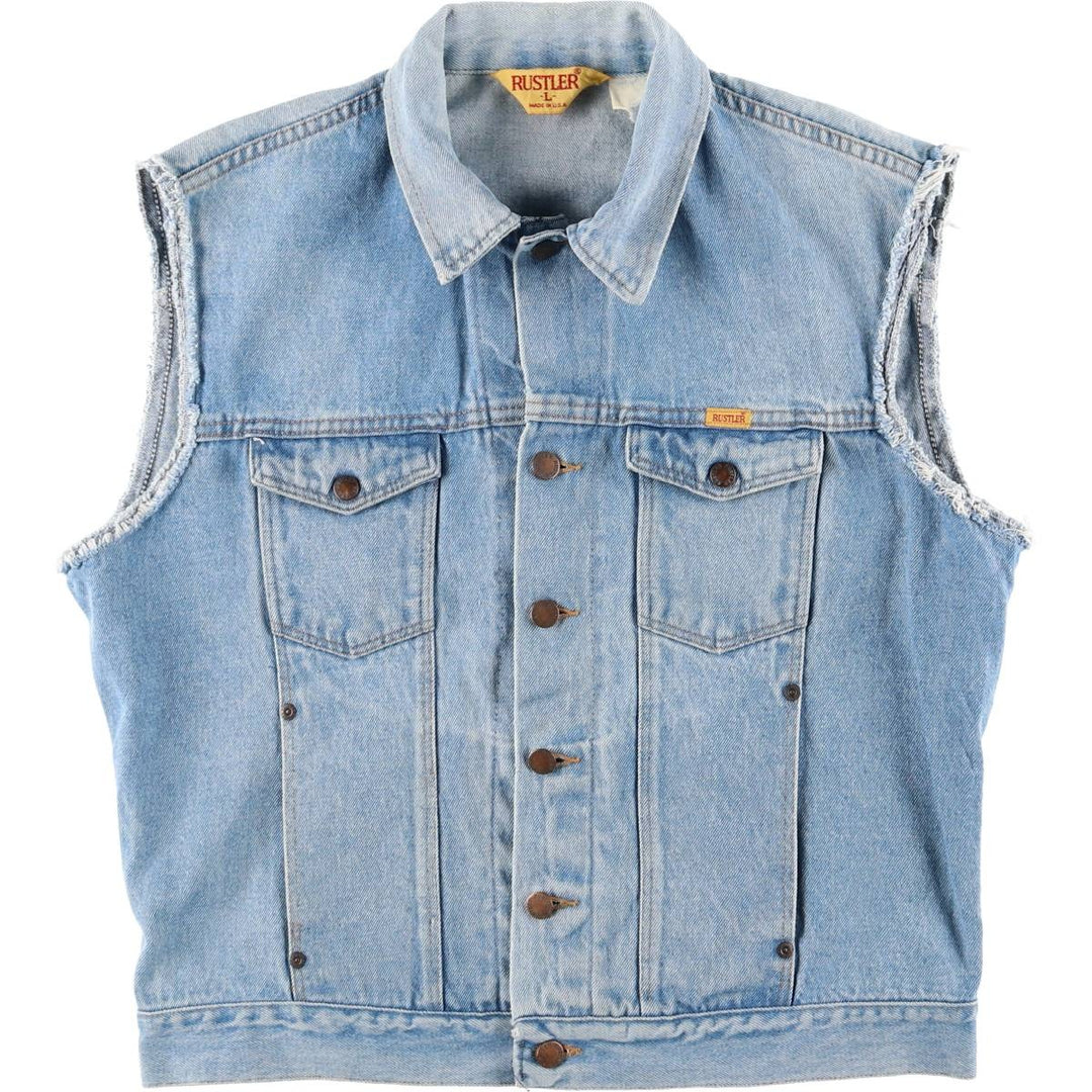 Vintage 70s-80'S Rustler denim vest, made in the USA, size L, men's unclear blue type Vintage Second Hand