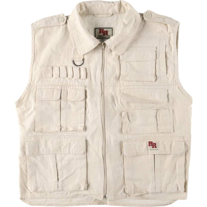RUGGED RUN Hunting Vest, Men's Size L cotton pale white type Vintage Second Hand