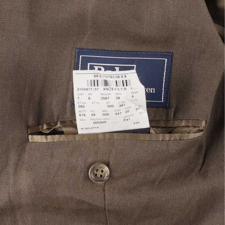 Ralph Lauren POLO by Ralph Lauren linen tailored jacket, made in Italy, men's size XL linen brown type Vintage Second Hand