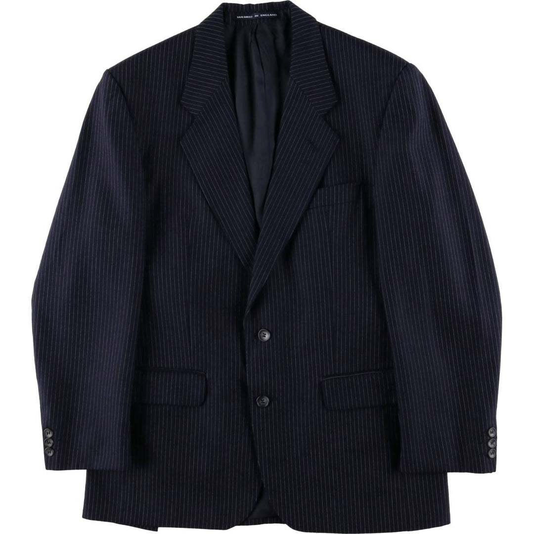 The Label Stripe Pattern Wool Tailored Jacket, Made in England, Men's Size L wool navy blue type Vintage Second Hand
