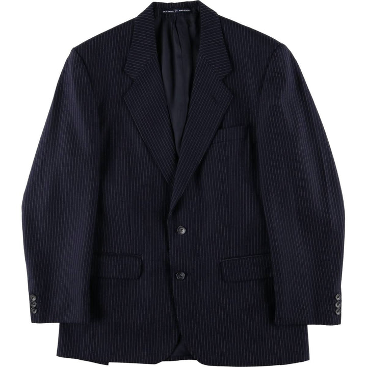 The Label Stripe Pattern Wool Tailored Jacket, Made in England, Men's Size L wool navy blue type Vintage Second Hand