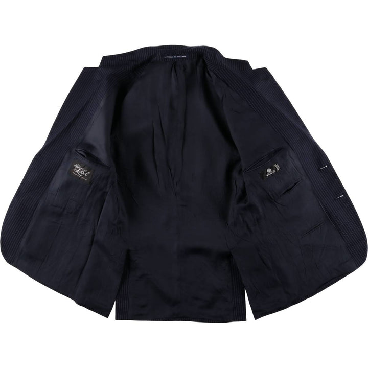 The Label Stripe Pattern Wool Tailored Jacket, Made in England, Men's Size L wool navy blue type Vintage Second Hand