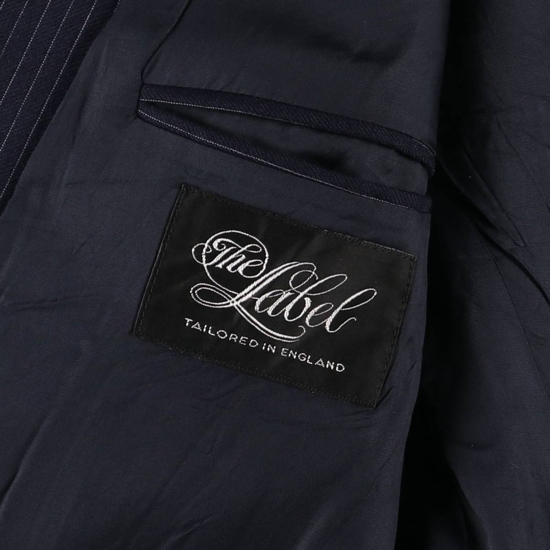 The Label Stripe Pattern Wool Tailored Jacket, Made in England, Men's Size L wool navy blue type Vintage Second Hand
