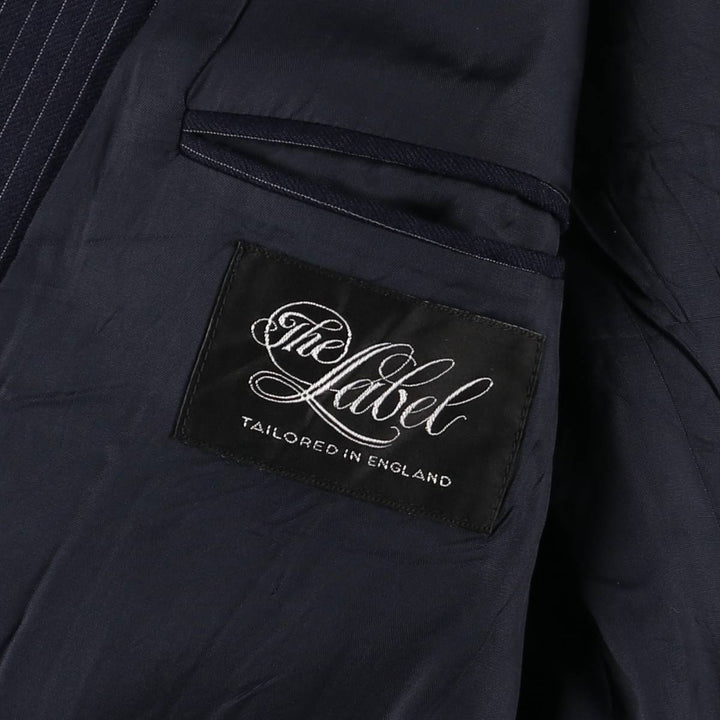 The Label Stripe Pattern Wool Tailored Jacket, Made in England, Men's Size L wool navy blue type Vintage Second Hand