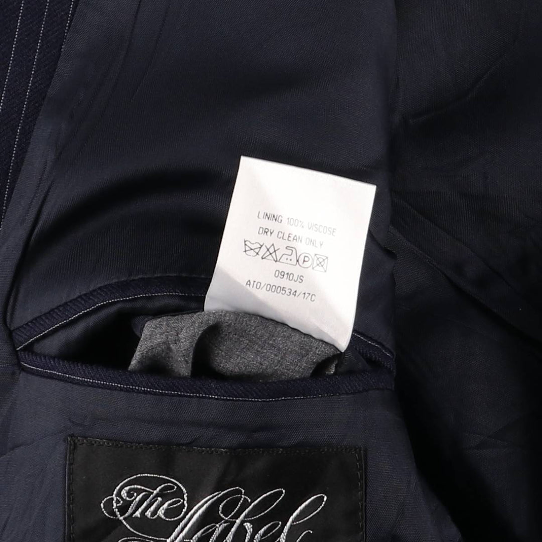 The Label Stripe Pattern Wool Tailored Jacket, Made in England, Men's Size L wool navy blue type Vintage Second Hand