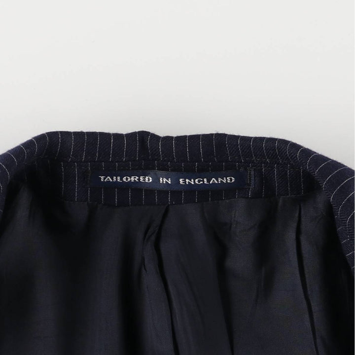 The Label Stripe Pattern Wool Tailored Jacket, Made in England, Men's Size L wool navy blue type Vintage Second Hand