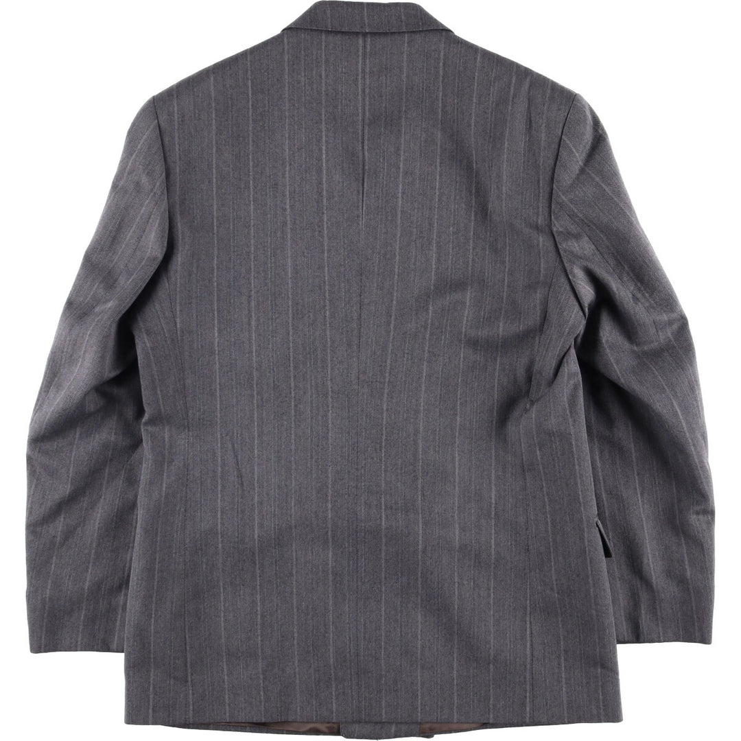 Pin Stripe Stripe Pattern Double-Breasted Peak Lapel Herringbone Wool Tailored Jacket, Made in the UK, Men's Size Medium wool gray type Vintage Second Hand