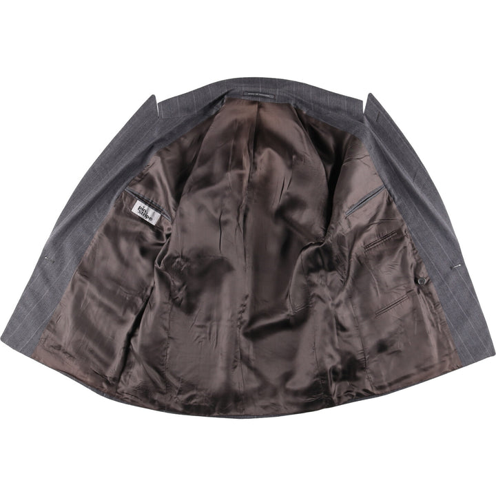 Pin Stripe Stripe Pattern Double-Breasted Peak Lapel Herringbone Wool Tailored Jacket, Made in the UK, Men's Size Medium wool gray type Vintage Second Hand