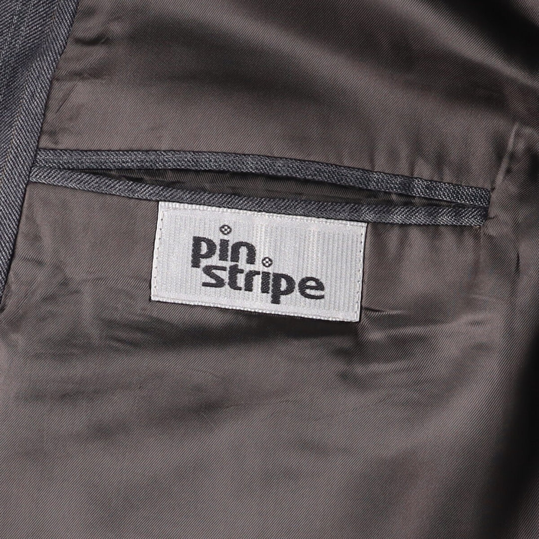 Pin Stripe Stripe Pattern Double-Breasted Peak Lapel Herringbone Wool Tailored Jacket, Made in the UK, Men's Size Medium wool gray type Vintage Second Hand