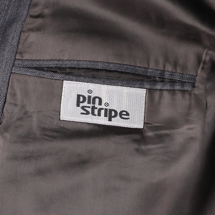 Pin Stripe Stripe Pattern Double-Breasted Peak Lapel Herringbone Wool Tailored Jacket, Made in the UK, Men's Size Medium wool gray type Vintage Second Hand