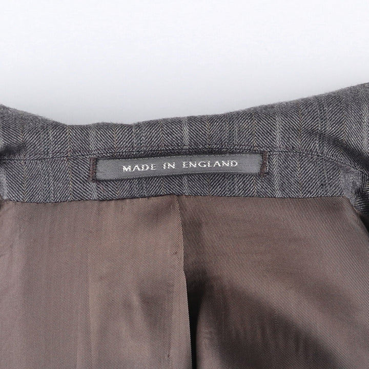 Pin Stripe Stripe Pattern Double-Breasted Peak Lapel Herringbone Wool Tailored Jacket, Made in the UK, Men's Size Medium wool gray type Vintage Second Hand