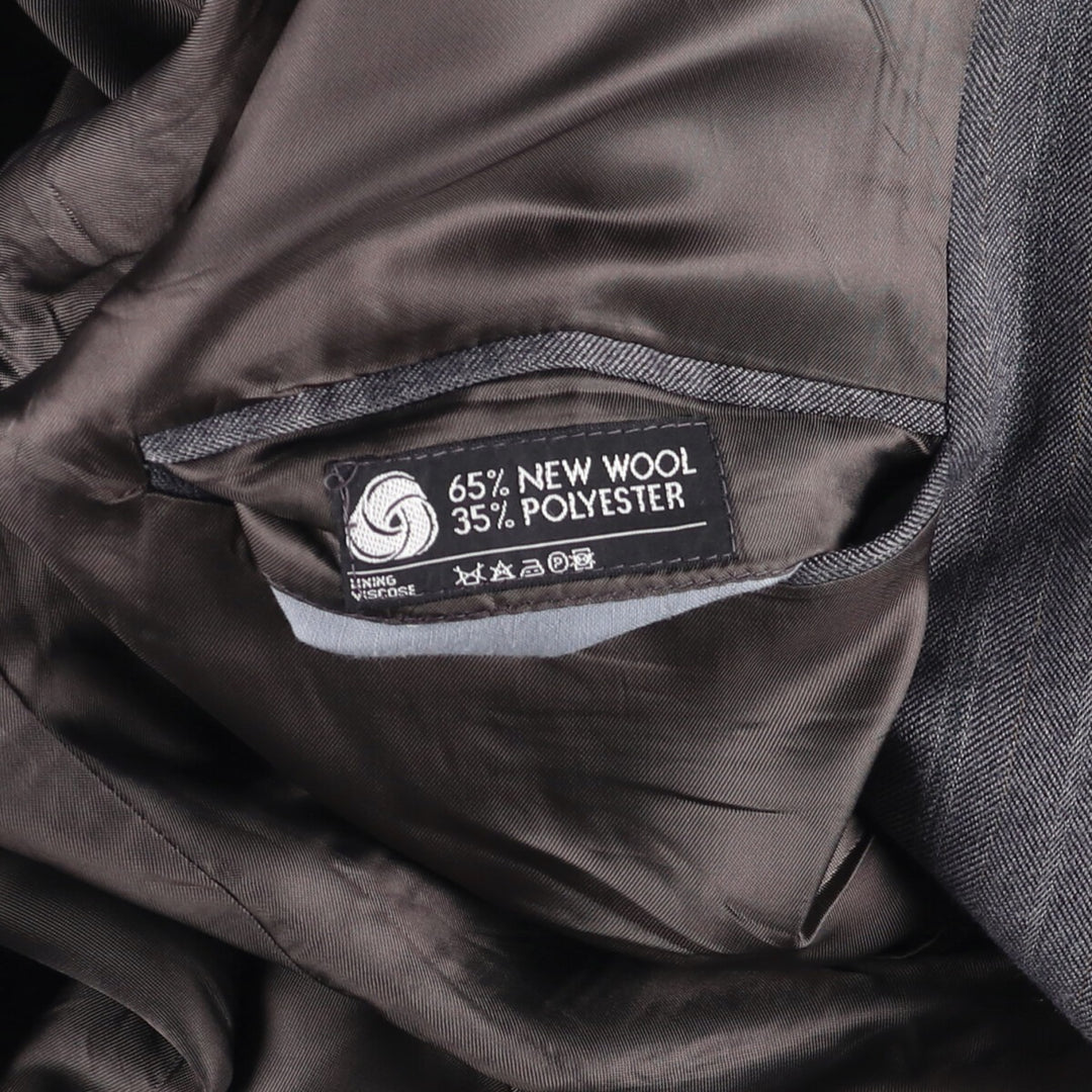 Pin Stripe Stripe Pattern Double-Breasted Peak Lapel Herringbone Wool Tailored Jacket, Made in the UK, Men's Size Medium wool gray type Vintage Second Hand