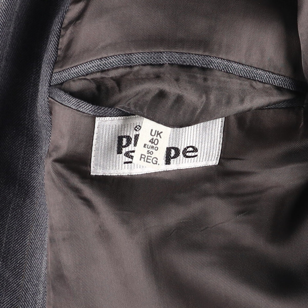 Pin Stripe Stripe Pattern Double-Breasted Peak Lapel Herringbone Wool Tailored Jacket, Made in the UK, Men's Size Medium wool gray type Vintage Second Hand