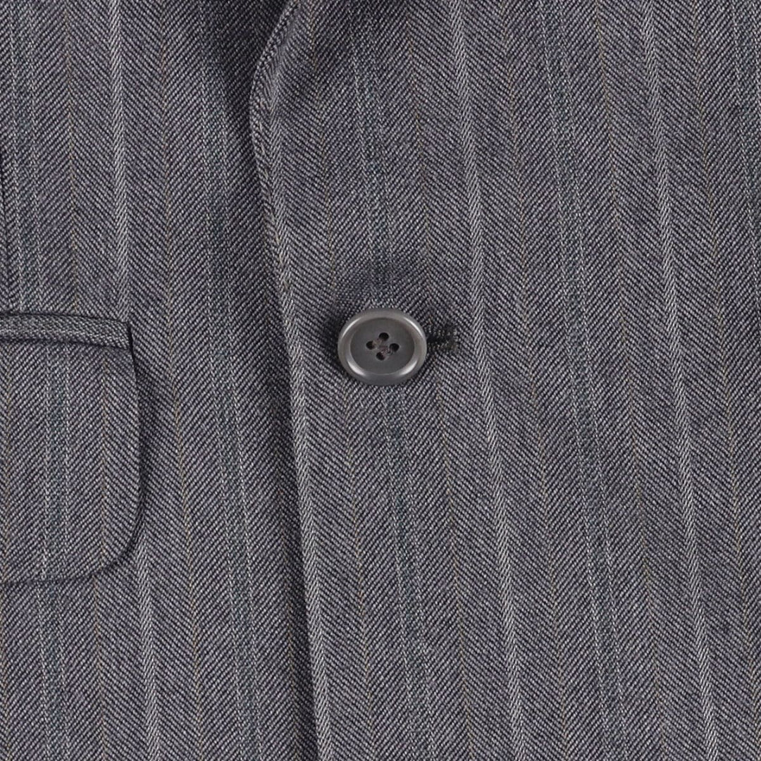 Pin Stripe Stripe Pattern Double-Breasted Peak Lapel Herringbone Wool Tailored Jacket, Made in the UK, Men's Size Medium wool gray type Vintage Second Hand