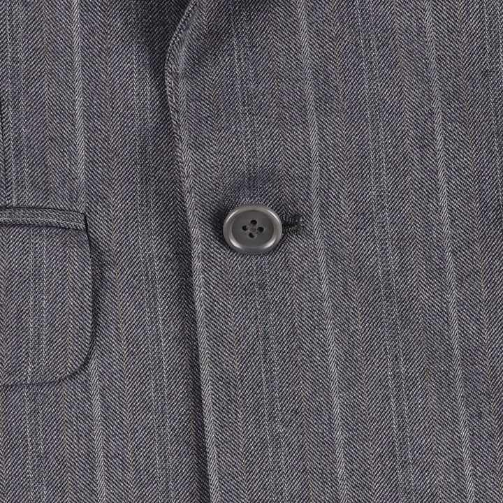 Pin Stripe Stripe Pattern Double-Breasted Peak Lapel Herringbone Wool Tailored Jacket, Made in the UK, Men's Size Medium wool gray type Vintage Second Hand