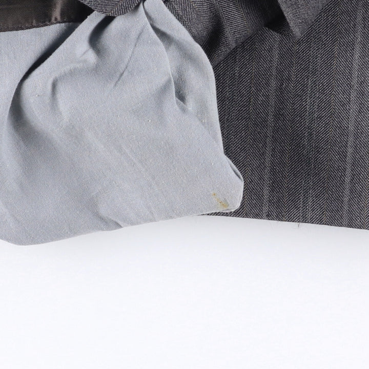 Pin Stripe Stripe Pattern Double-Breasted Peak Lapel Herringbone Wool Tailored Jacket, Made in the UK, Men's Size Medium wool gray type Vintage Second Hand