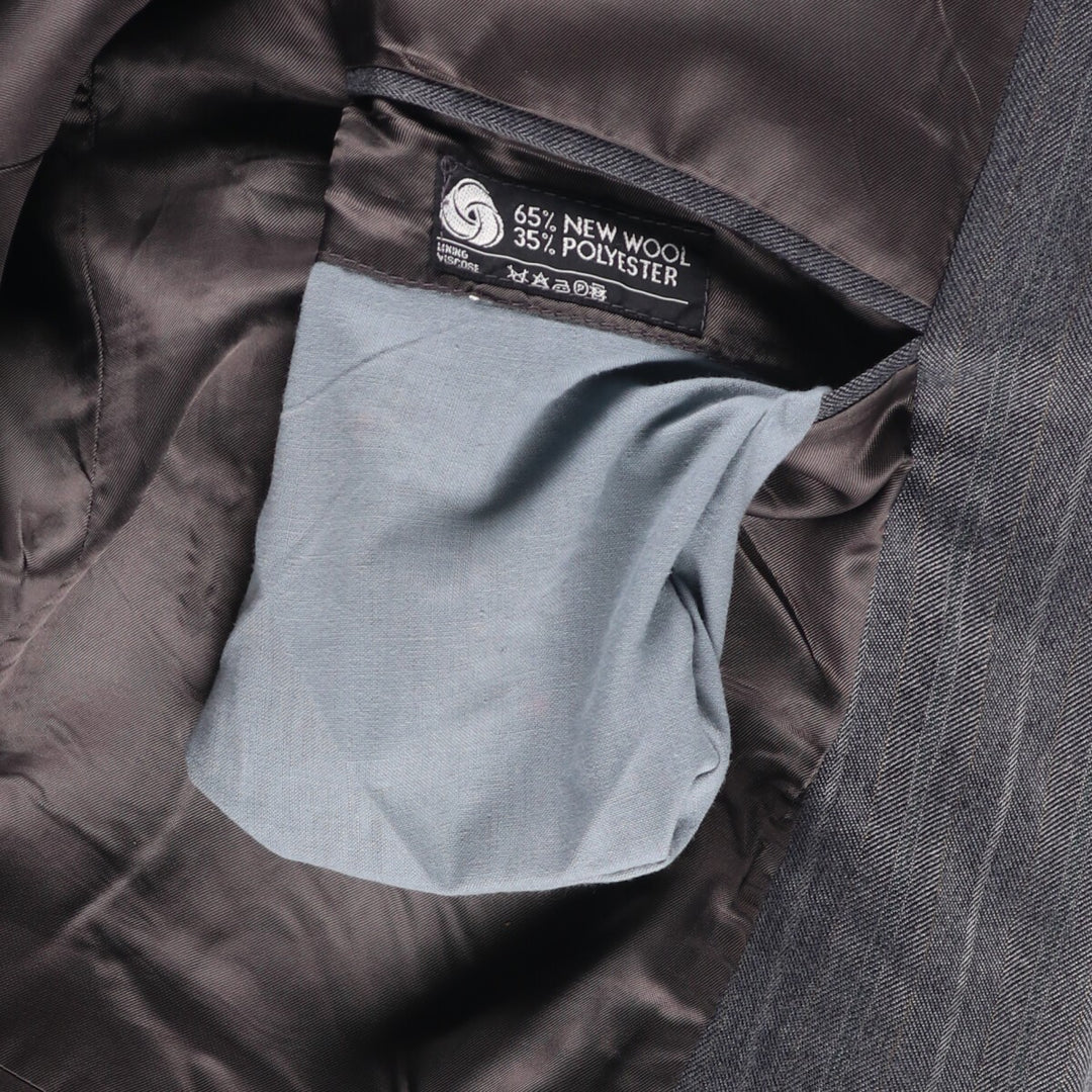 Pin Stripe Stripe Pattern Double-Breasted Peak Lapel Herringbone Wool Tailored Jacket, Made in the UK, Men's Size Medium wool gray type Vintage Second Hand