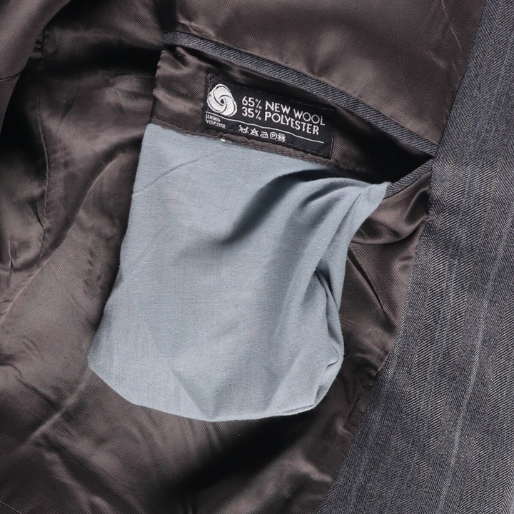 Pin Stripe Stripe Pattern Double-Breasted Peak Lapel Herringbone Wool Tailored Jacket, Made in the UK, Men's Size Medium wool gray type Vintage Second Hand