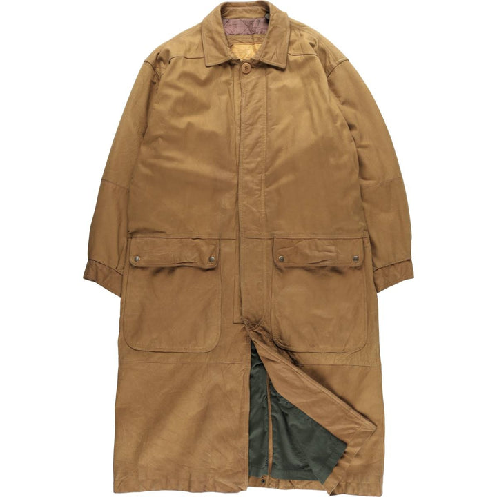 90s-00'S Timberland WEATHERGEAR Leather Long Coat, Men's Size L genuine leather beige type brown Vintage Second Hand