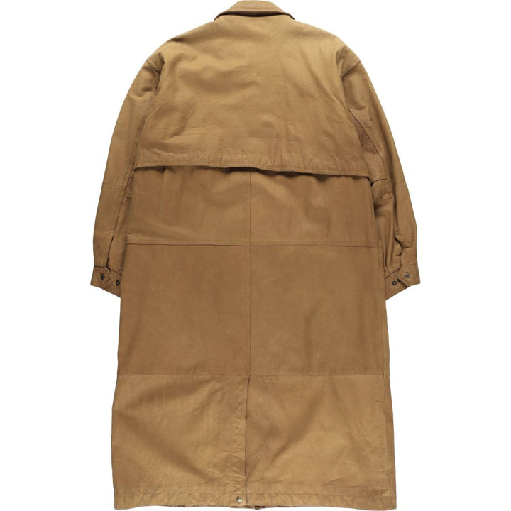 90s-00'S Timberland WEATHERGEAR Leather Long Coat, Men's Size L genuine leather beige type brown Vintage Second Hand