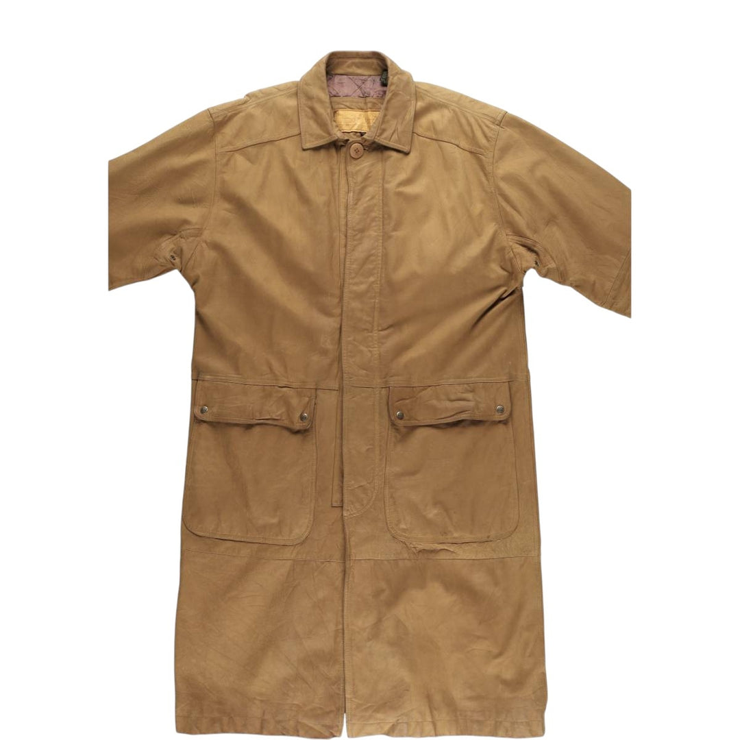 90s-00'S Timberland WEATHERGEAR Leather Long Coat, Men's Size L genuine leather beige type brown Vintage Second Hand