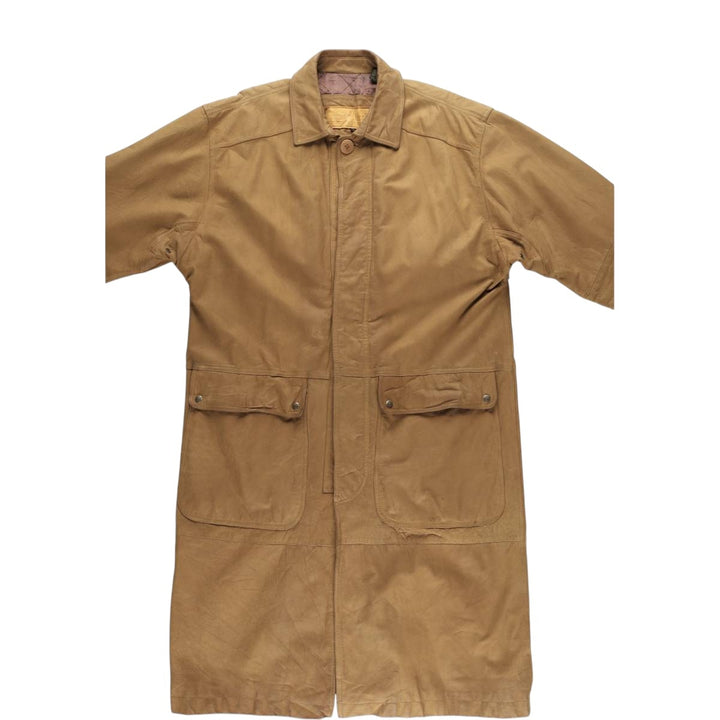 90s-00'S Timberland WEATHERGEAR Leather Long Coat, Men's Size L genuine leather beige type brown Vintage Second Hand