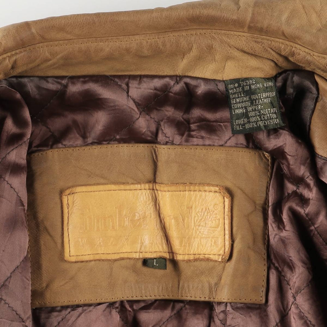 90s-00'S Timberland WEATHERGEAR Leather Long Coat, Men's Size L genuine leather beige type brown Vintage Second Hand