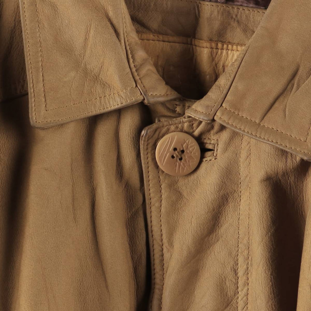 90s-00'S Timberland WEATHERGEAR Leather Long Coat, Men's Size L genuine leather beige type brown Vintage Second Hand