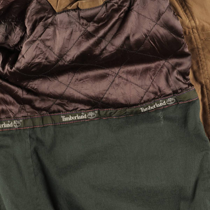 90s-00'S Timberland WEATHERGEAR Leather Long Coat, Men's Size L genuine leather beige type brown Vintage Second Hand