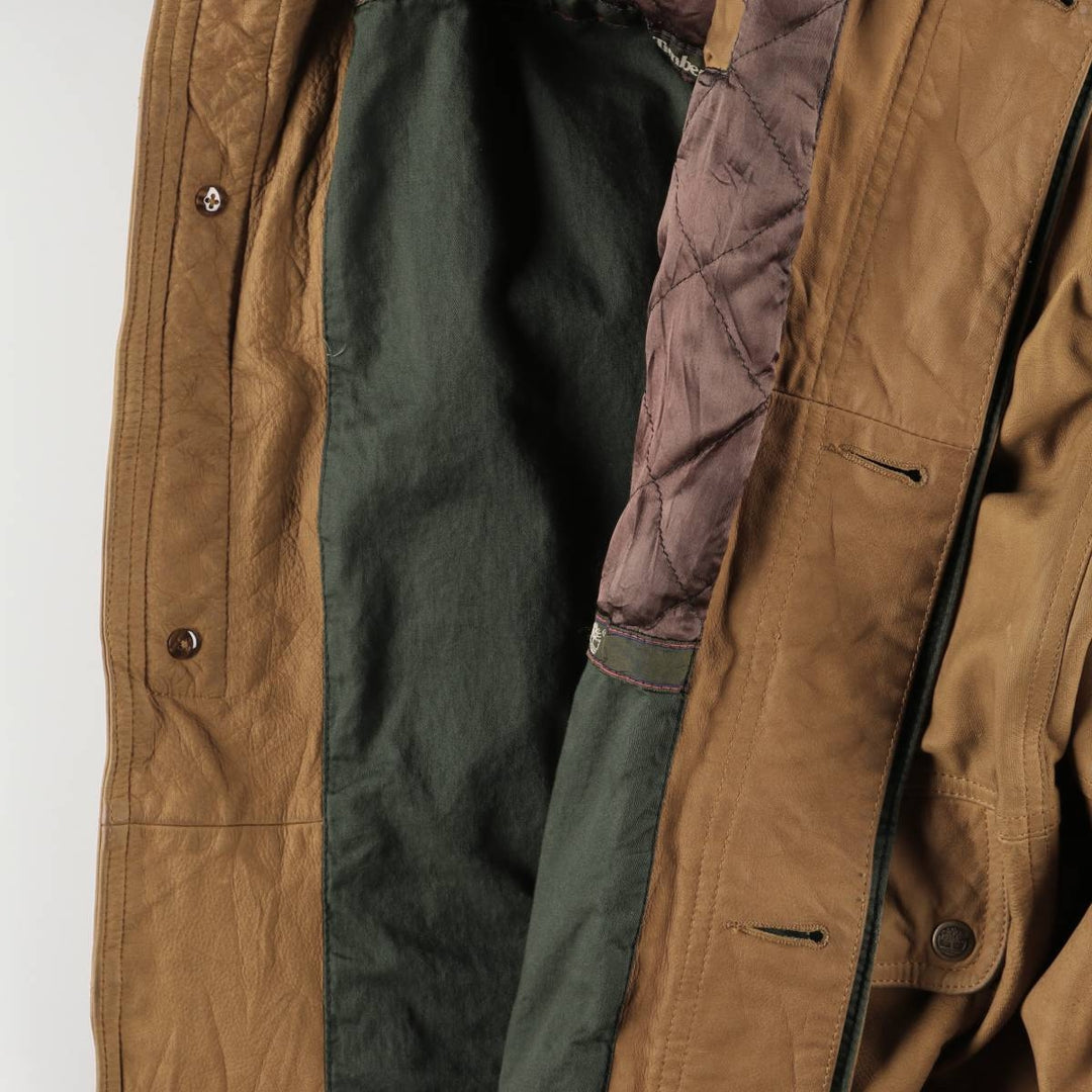 90s-00'S Timberland WEATHERGEAR Leather Long Coat, Men's Size L genuine leather beige type brown Vintage Second Hand