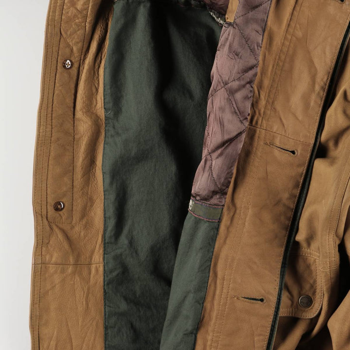 90s-00'S Timberland WEATHERGEAR Leather Long Coat, Men's Size L genuine leather beige type brown Vintage Second Hand