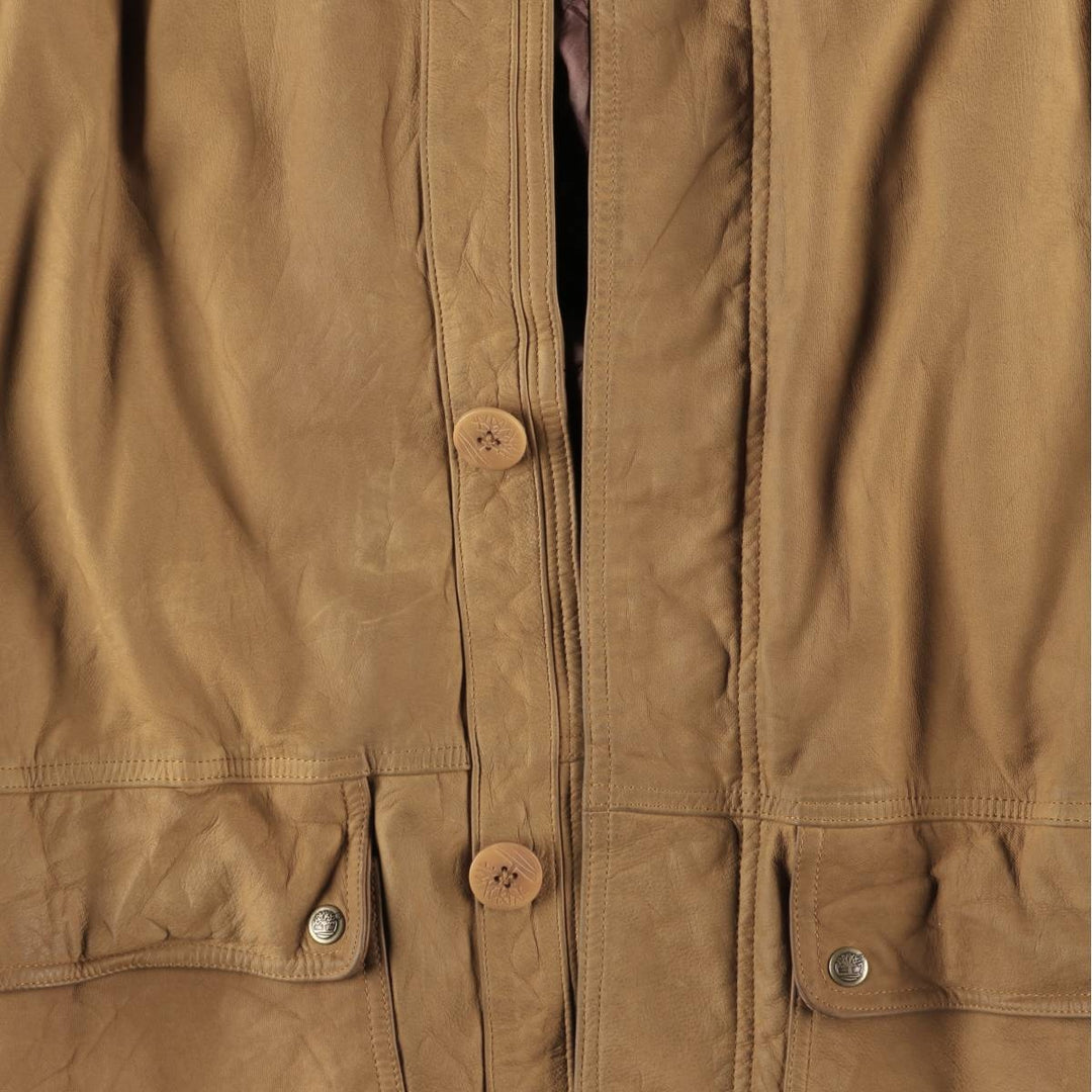 90s-00'S Timberland WEATHERGEAR Leather Long Coat, Men's Size L genuine leather beige type brown Vintage Second Hand