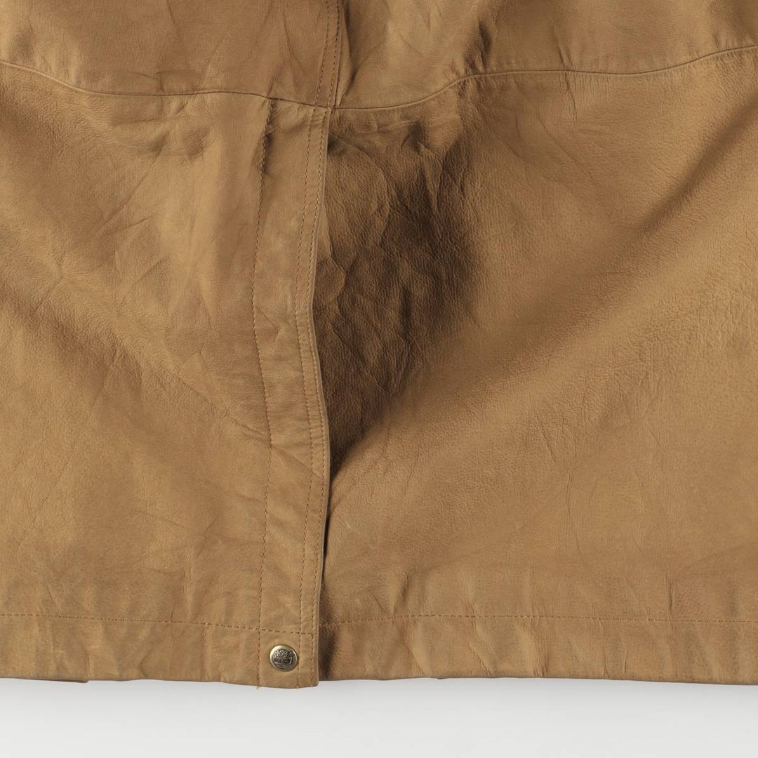 90s-00'S Timberland WEATHERGEAR Leather Long Coat, Men's Size L genuine leather beige type brown Vintage Second Hand