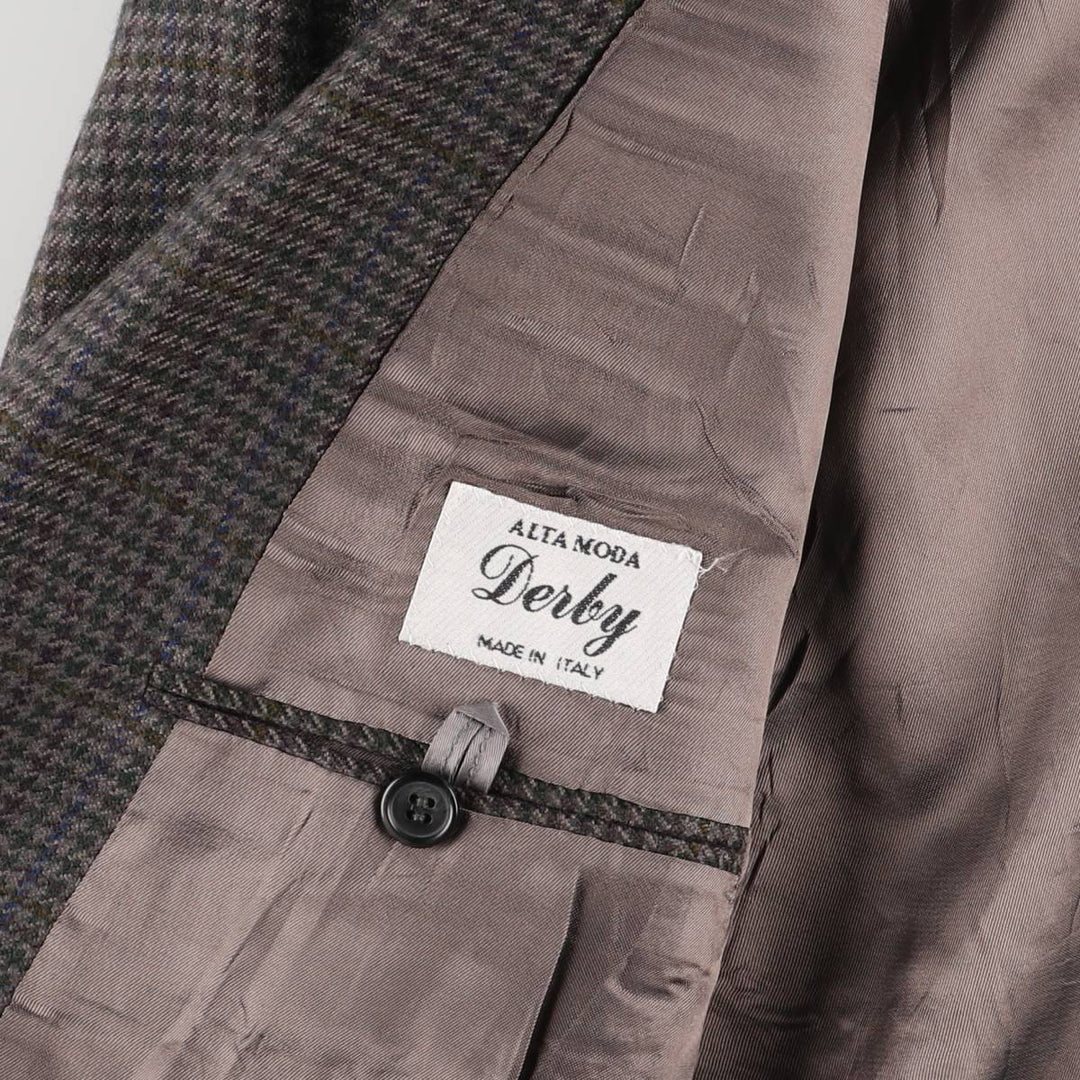 ALTA MODA Derby CARIGNANO 1888 Houndstooth Pattern Check Pattern Wool Tailored Jacket, Made in Italy, Men's Size L wool Khaki type Vintage Second Hand