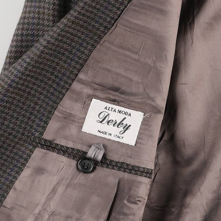 ALTA MODA Derby CARIGNANO 1888 Houndstooth Pattern Check Pattern Wool Tailored Jacket, Made in Italy, Men's Size L wool Khaki type Vintage Second Hand