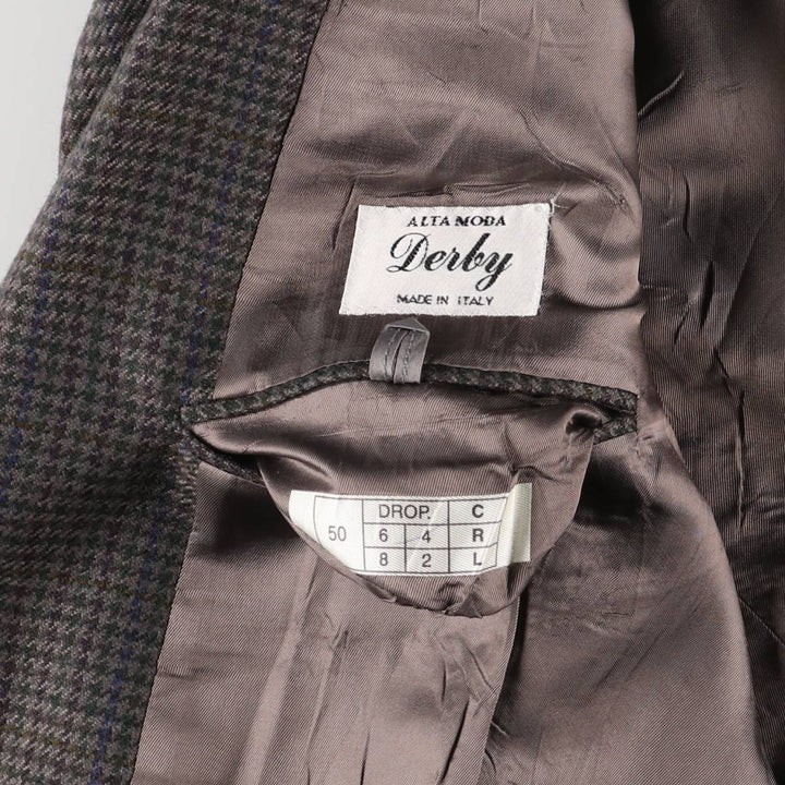 ALTA MODA Derby CARIGNANO 1888 Houndstooth Pattern Check Pattern Wool Tailored Jacket, Made in Italy, Men's Size L wool Khaki type Vintage Second Hand